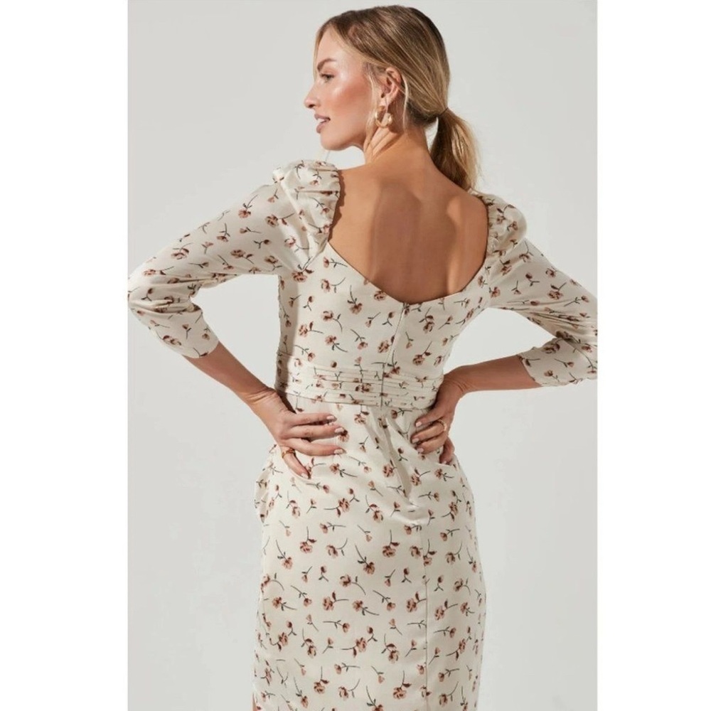 ASTR The Label - Women’s Evana Floral Calf Midi Dress, Color: Cream Rust Flower